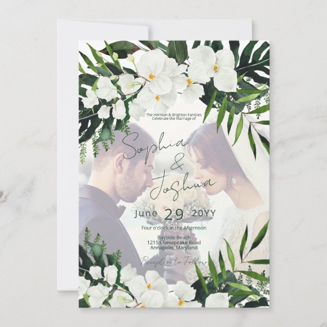 Boho Tropical Greenery Photo Modern CUSTOM Invitation (Front)