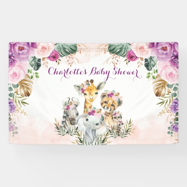 Boho Tropical Jungle Floral Greenery Baby Shower Banner (Horizontal)