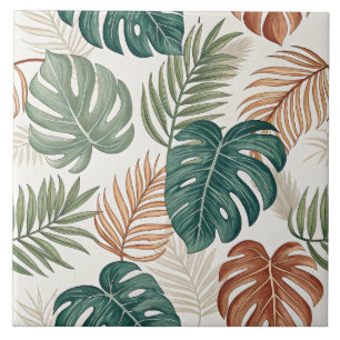 Boho Tropical Leaves  Ceramic Tile