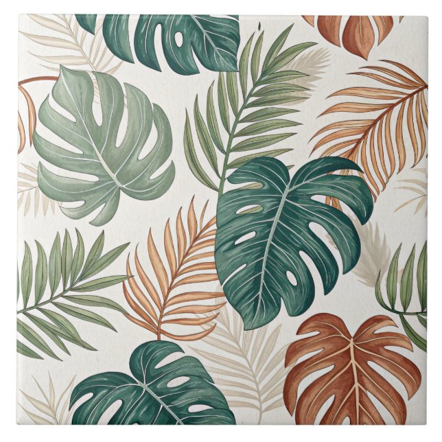 Boho Tropical Leaves  Ceramic Tile (Front)