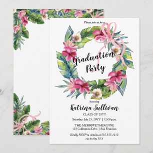 Boho Tropical Leaves   Floral Graduation Party Invitation