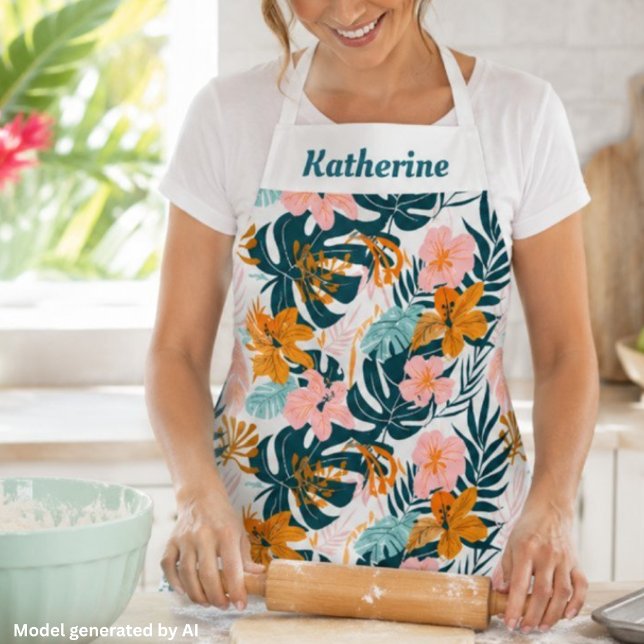 Boho Tropical Leaves Flowers Apron (Creator Uploaded)