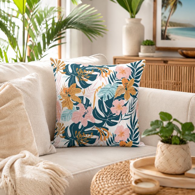 Boho Tropical Leaves Flowers Cushion (Creator Uploaded)