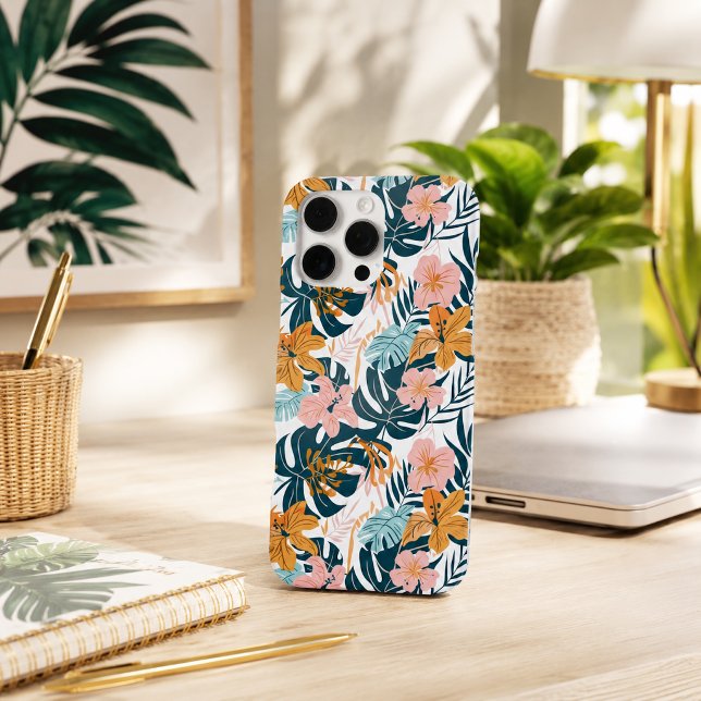 Boho Tropical Leaves Flowers iPhone Case (Creator Uploaded)