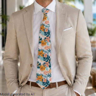 Boho Tropical Leaves Flowers Tie