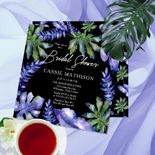 Boho Tropical Leaves Purple   Green Bridal Shower  Invitation