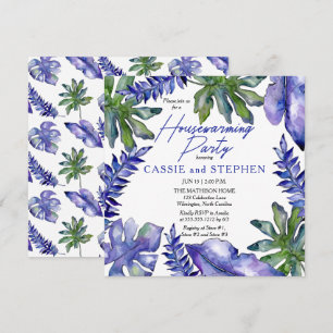 Boho Tropical Leaves Purple Housewarming Party Invitation