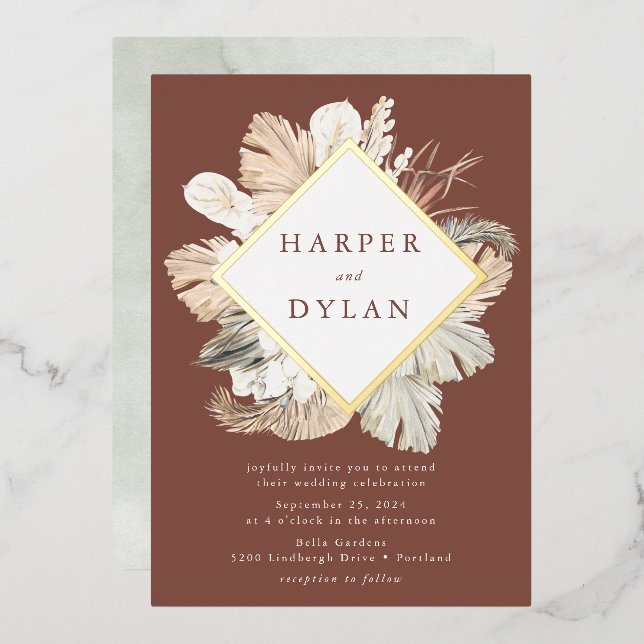 Boho Tropical Love Diamond Frame Wedding Gold (Front/Back)