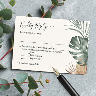 Boho Tropical Monstera Leaves Wedding RSVP Card