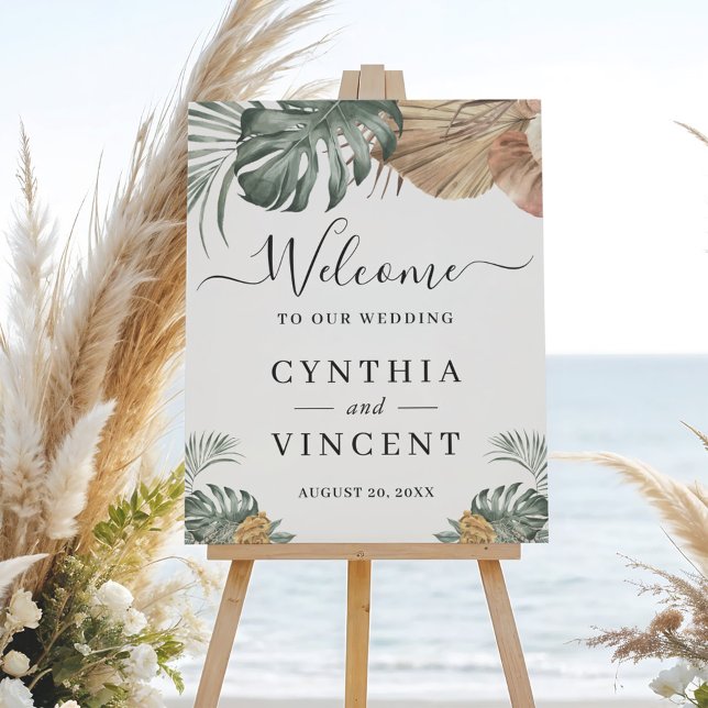 Boho Tropical Monstera Leaves Wedding Welcome Sign (Creator Uploaded)