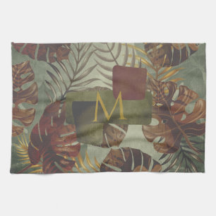 Boho tropical monstera palm leaf 70's summer  tea towel