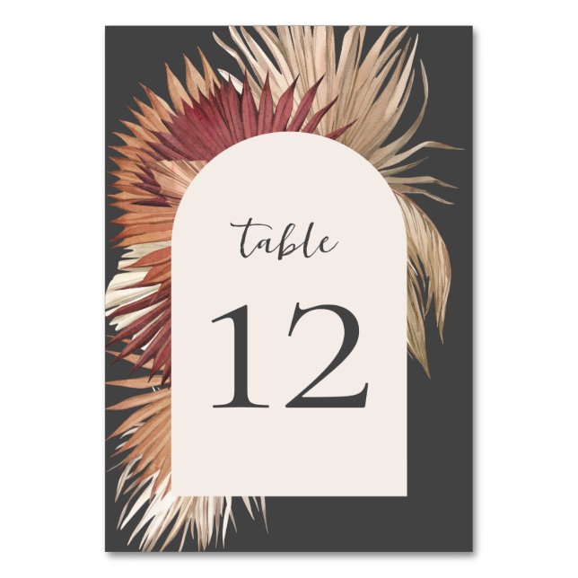 Boho Tropical Oasis Coastal Elegance Grey Table Number (Front)