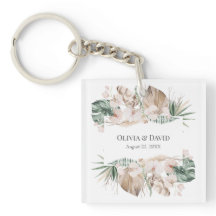 Boho Tropical Orchid and Monstera Keychain