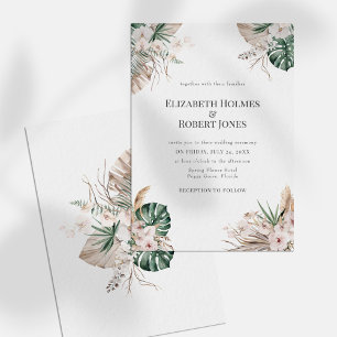 Boho Tropical Orchid & Monstera Wedding Invitation