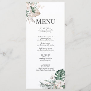 Boho Tropical Orchid & Monstera Wedding Menu Card