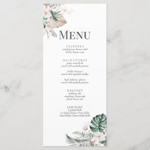 Boho Tropical Orchid & Monstera Wedding Menu Card