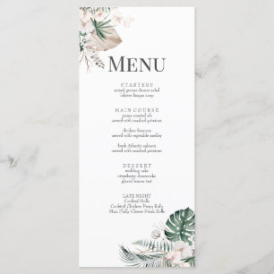 Boho Tropical Orchid & Monstera Wedding Menu Card