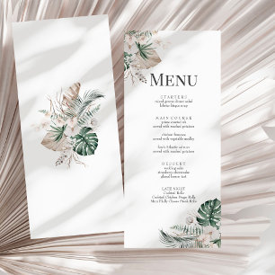 Boho Tropical Orchid & Monstera Wedding Menu Card