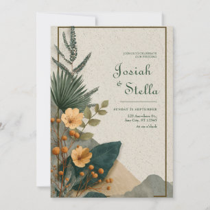 Boho Tropical Palm Leaf Terracotta Floral Wedding Invitation
