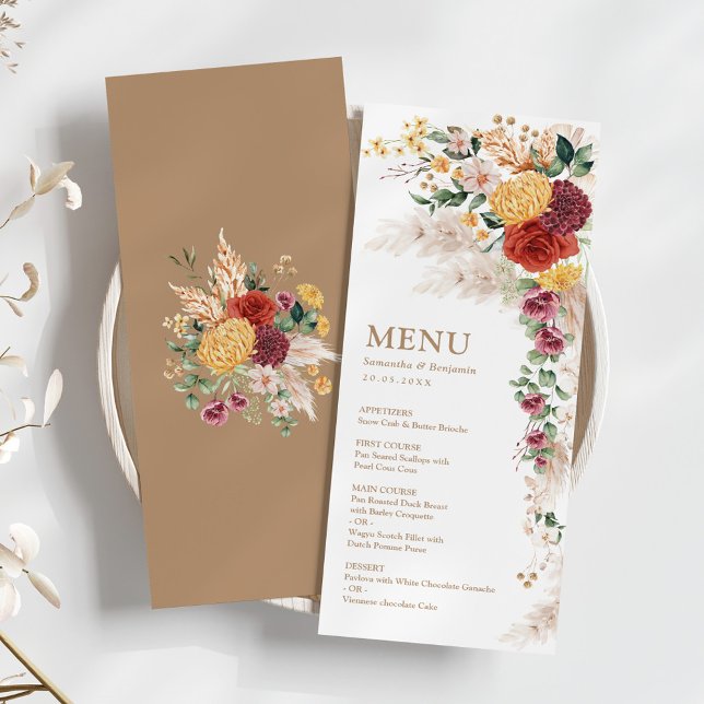 Boho Tropical Pampas Flowers Wedding Menu Cards (Creator Uploaded)