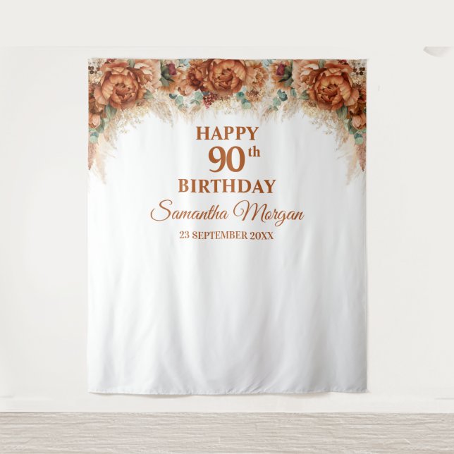 Boho tropical pampas grass palm 90th birthday tapestry (Front)