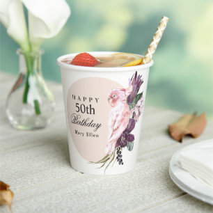 Boho Tropical Parrot 50th Birthday Paper Cups