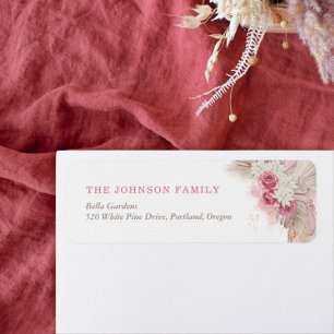 Boho Tropical Pink Rose Baby Shower Return Address Label