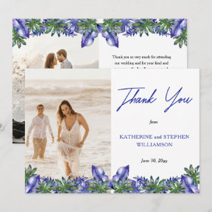 Boho Tropical Purple   Green Wedding Photo Thank Y You Card