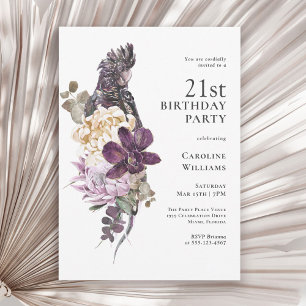 Boho Tropical Purple Parrot 21st Birthday Party Invitation