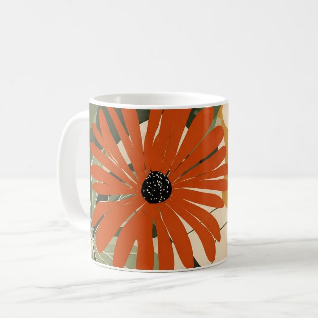 Boho Tropical Red Flower Botanical Illustration –  Coffee Mug (Front Left)