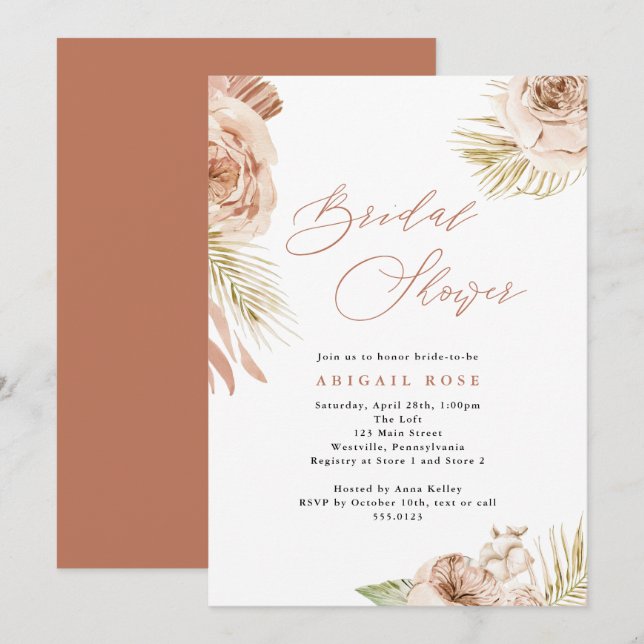 Boho Tropical Roses and Foliage Bridal Shower  Invitation (Front/Back)