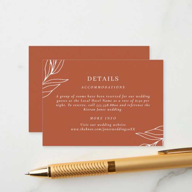 Boho Tropical Rust Wedding Details  Enclosure Card (Front/Back In Situ)