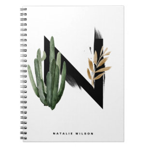 Boho Tropical Succulents Letter H Monogram Notebook