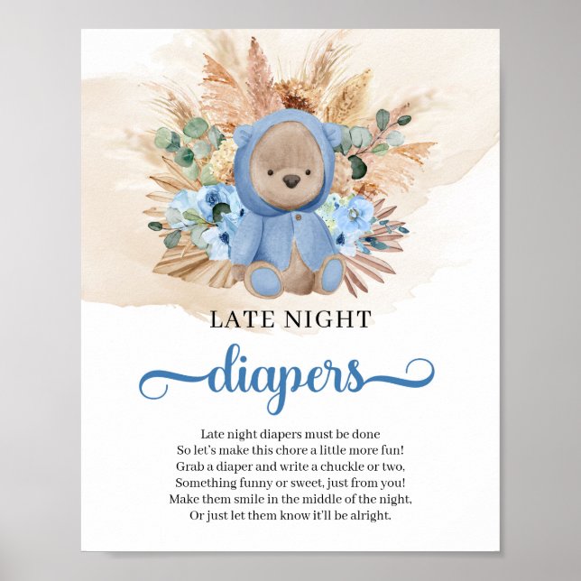 Boho tropical teddy bear Late Night Diapers game Poster (Front)