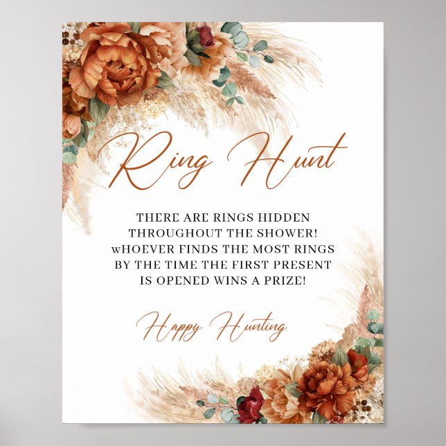 Boho Tropical terracotta burgundy pampas Ring Hunt Poster (Front)