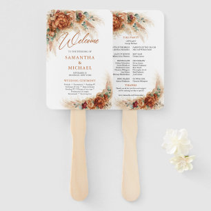 Boho tropical terracotta floral pampas wedding hand fan
