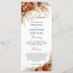 Boho tropical terracotta pampas eucalyptus wedding program
