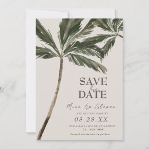 boho tropical watercolor palm tree beach wedding save the date