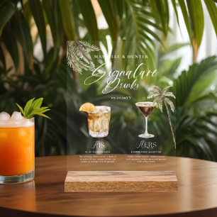 Boho Tropical Watercolor Signature Drinks Wedding  Acrylic Sign