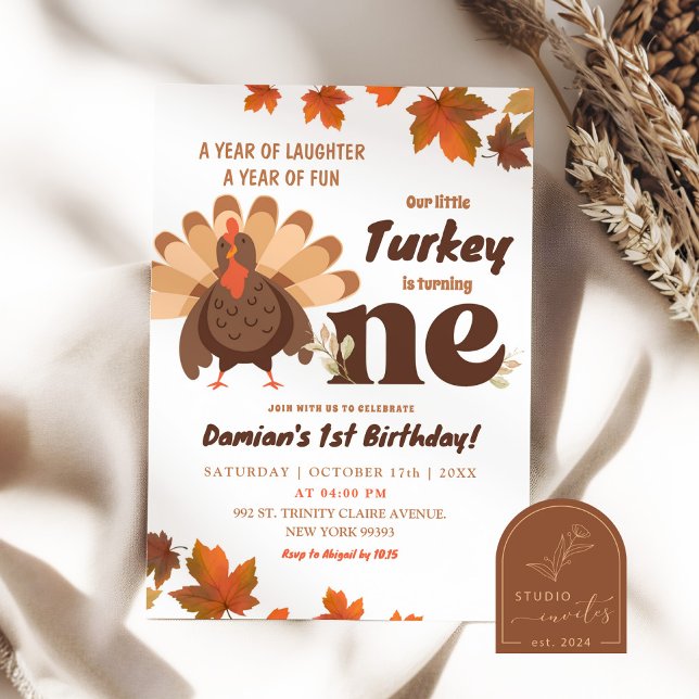 Boho Turkey First Birthday Boy Invitation (Creator Uploaded)
