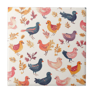 Boho Turkey Folk Art Watercolor Pattern Ceramic Tile
