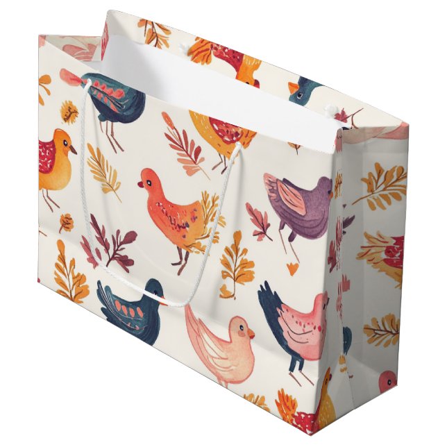 Boho Turkey Folk Art Watercolor Pattern Large Gift Bag (Front Angled)