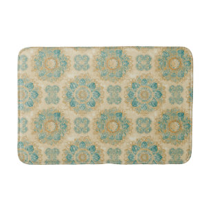 Boho Turquoise and Sand Beige Mandala Bath Mat
