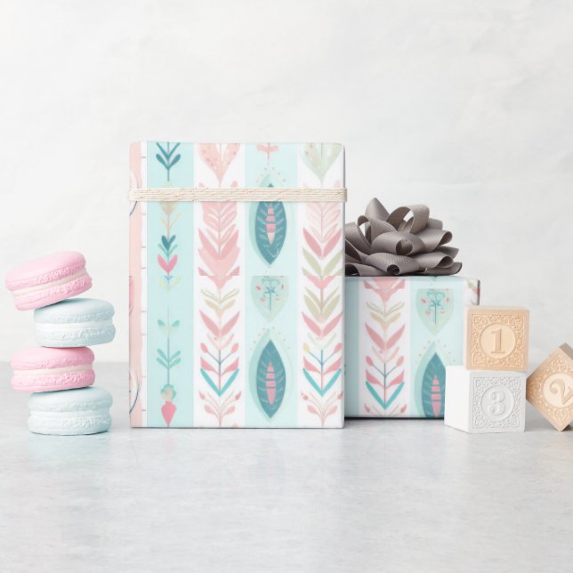 Boho Turquoise, Blush, Aqua, Rose, Teal & Ecru Wrapping Paper (Baby Shower)