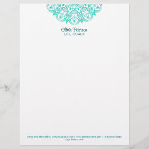 Boho Turquoise Mandala Life Coach Custom Letterhead
