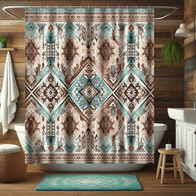 Boho Turquoise Western Shower Curtains, Home Decor Curtain (Creator Uploaded)