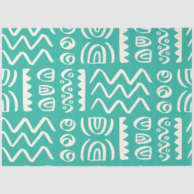 Boho Turquoise White Patterned Decoupage  Tissue Paper (Front)
