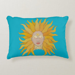 Boho turquoise yellow gold sun inspired cushion