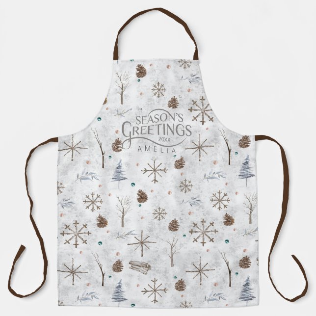 Boho Twigs & Pinecone Christmas ID986 Apron (Front)