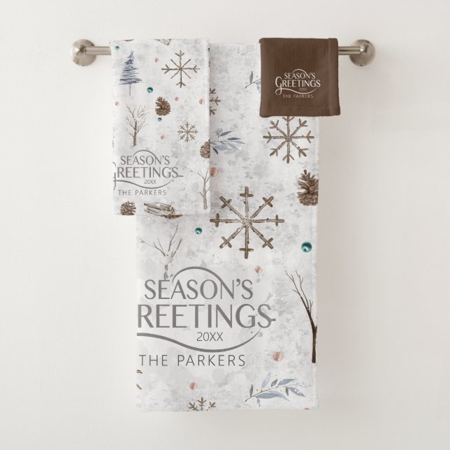 Boho Twigs & Pinecone Christmas ID986 Bath Towel Set (Insitu)